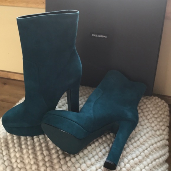 Exotic teal Dolce & Gabbana suede booties - Picture 3 of 5